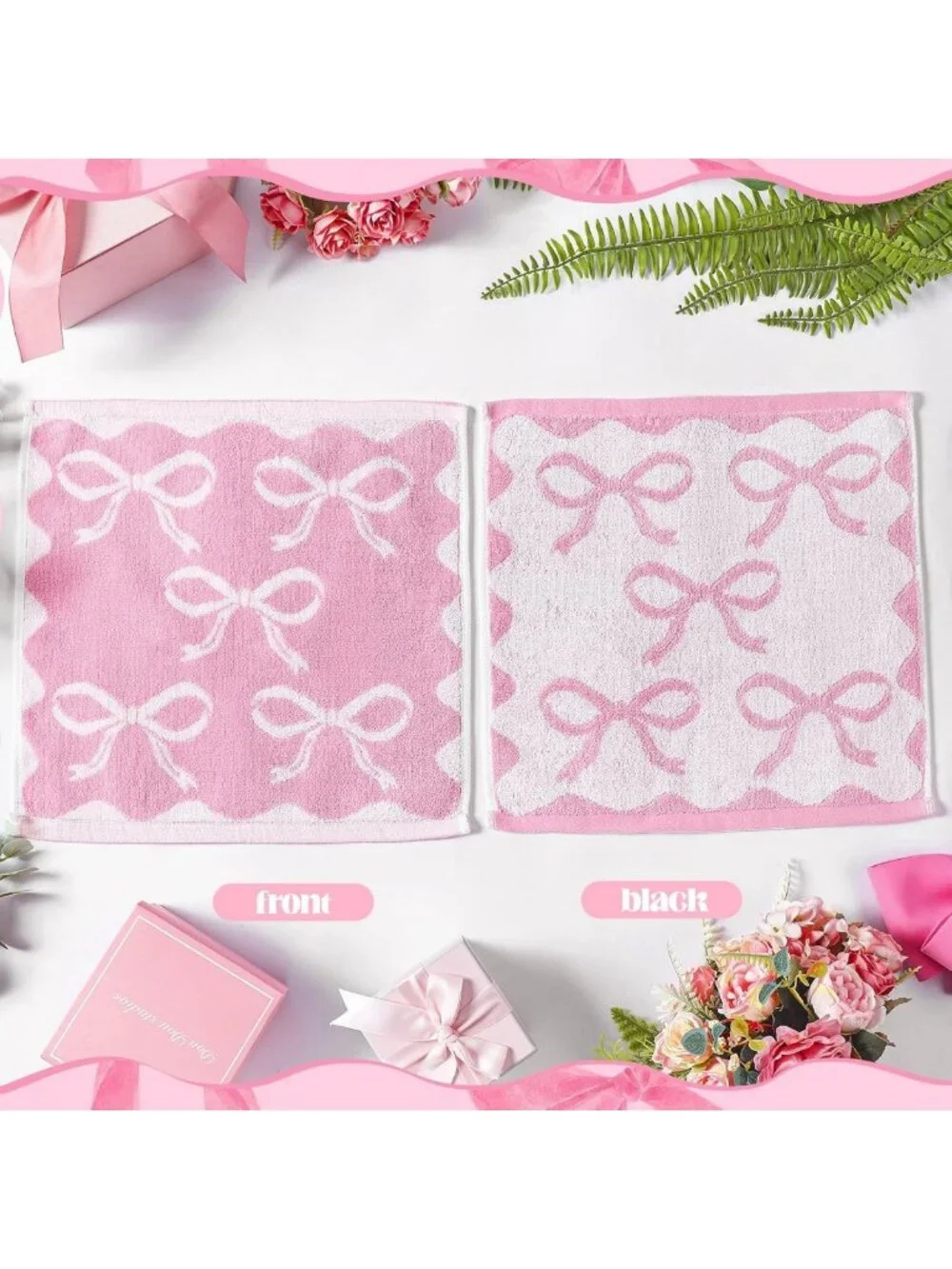6 Pcs 100% Cotton Washcloths - Soft, Absorbent Bow Towels for Home & Spa Use